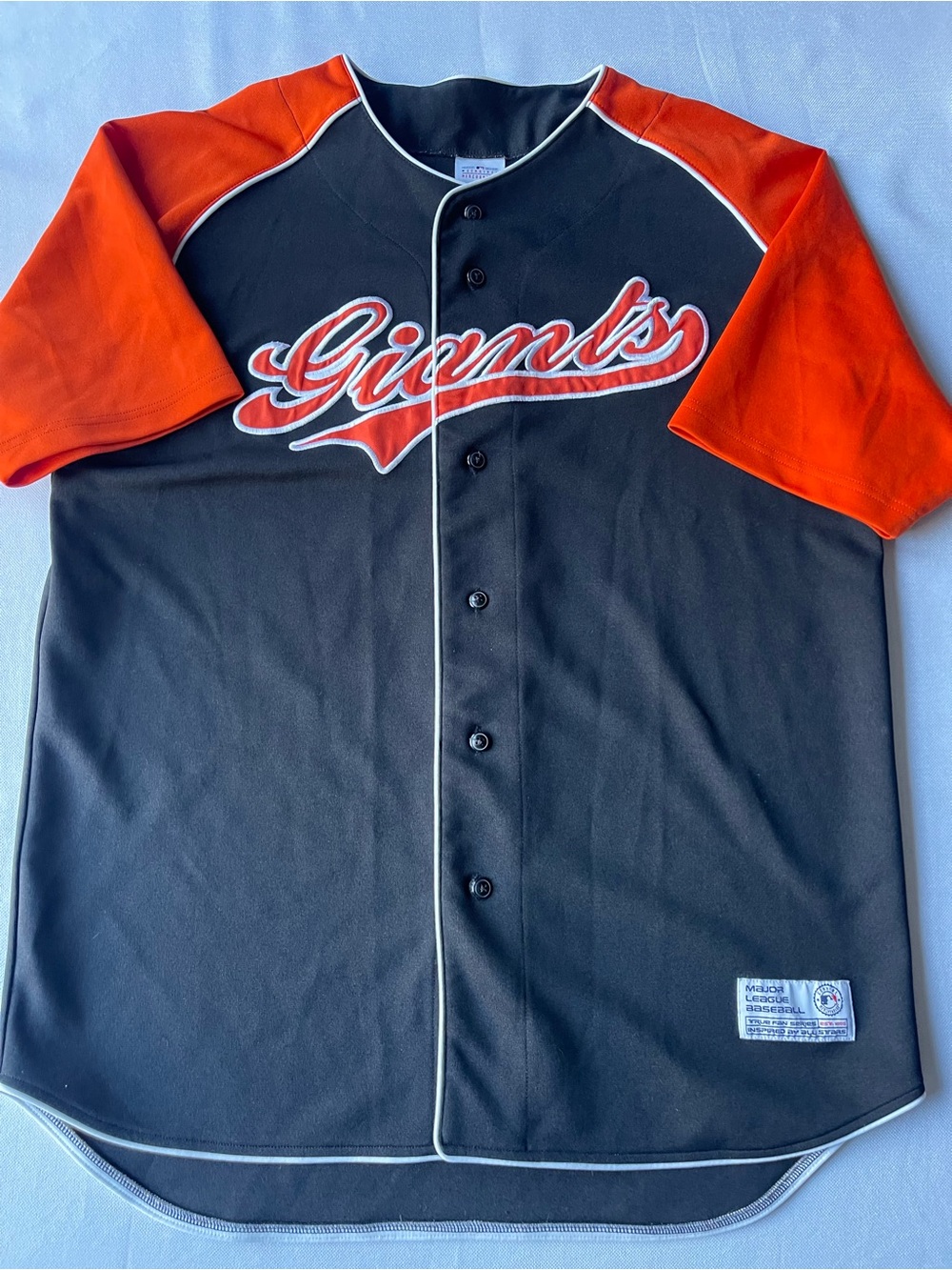 Giants True Fan Baseball Jersey Button Front Mens L Black Orange vintage 90s
